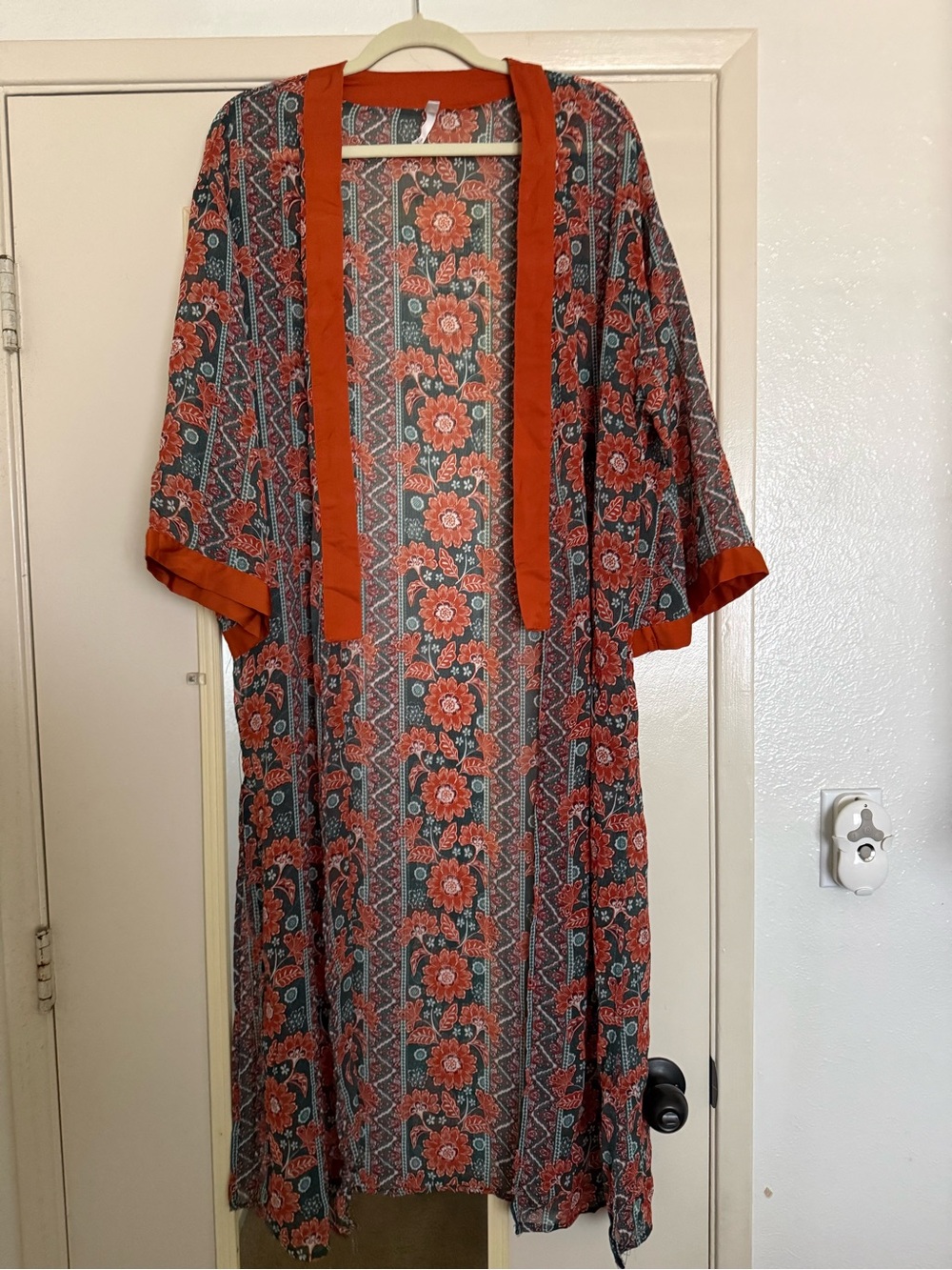 Xhilaration Floral Kimono Duster in Rust and Teal